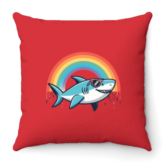 Shark on the Rainbow Throw Pillows