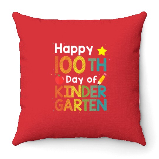 Cute 100 Days Of Kindergarten Teacher Colorful Throw Pillows