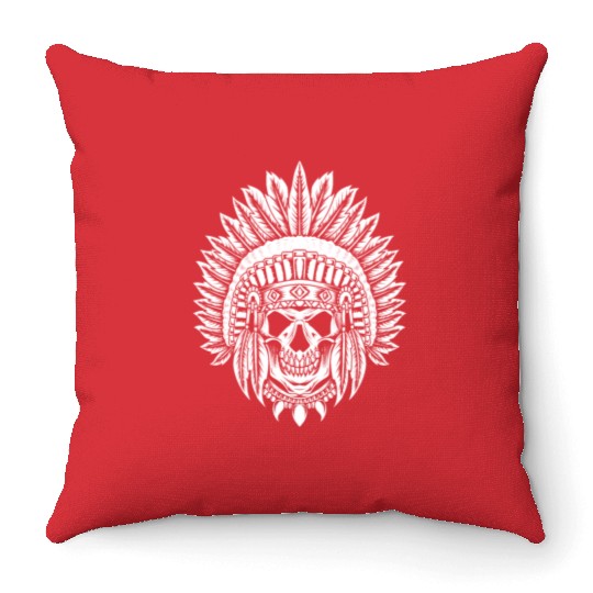 Indigenous Native American Skull Skull Head Throw Pillows