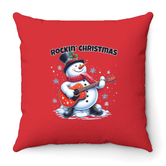 Merry Rockin' Christmas Snowman Throw Pillows