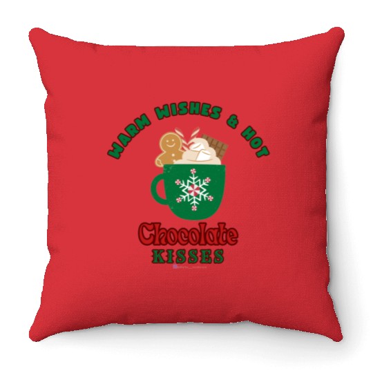 Warm Wishes & Hot Chocolate Kisses Greetings Throw Pillows