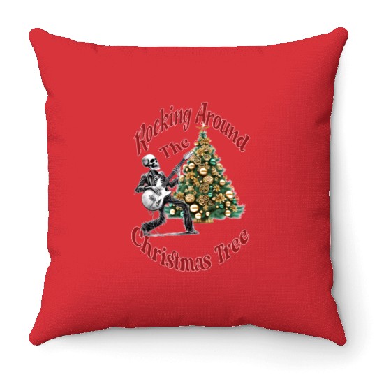 Rocking Around the Christmas Tree Skeleton Throw Pillows,