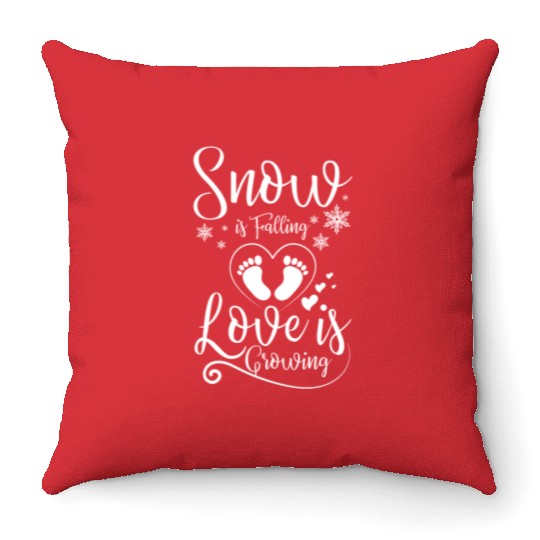Becoming Mom & Dad Snow is falling love is growing Throw Pillows