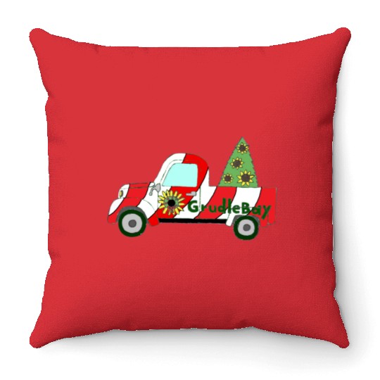 GrudleBay Christmas Candy Cane Truck Throw Pillows