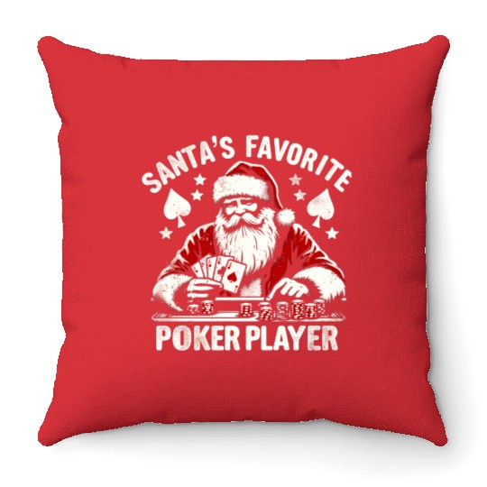 Xmas Santa Claus Poker Player Throw Pillows
