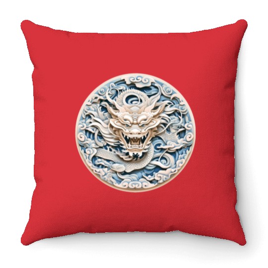 Folklore Dragon Mandala Art Throw Pillows