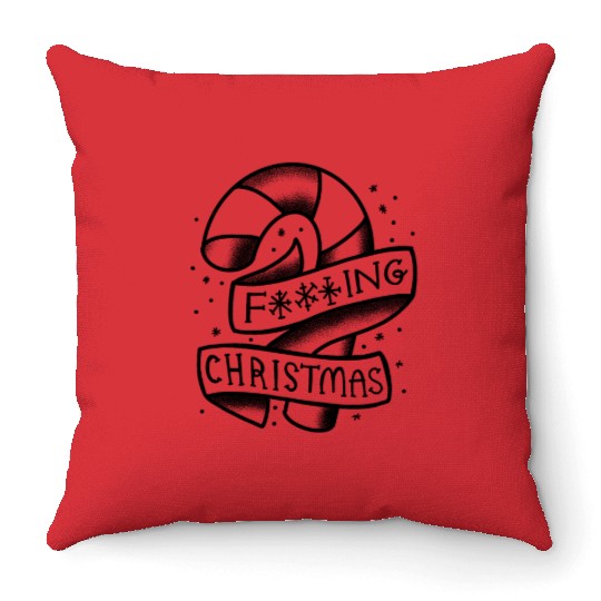 F***ing Christmas with candy Cane Throw Pillows