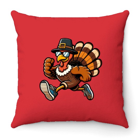 Running Turkey- Turkey Trot Running Thanksgiving Throw Pillows