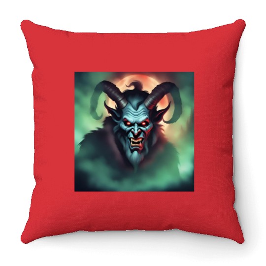 Krampus in Green Fog Throw Pillows
