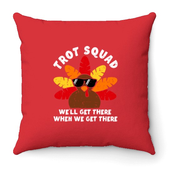 Turkey Trot Squad Race Funny Thanksgiving Running Throw Pillows
