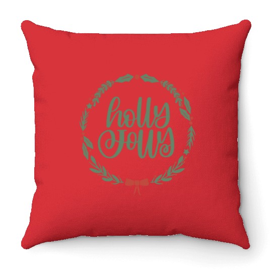 Holly Jolly Sage Green Christmas Wreath Fun Throw Pillows