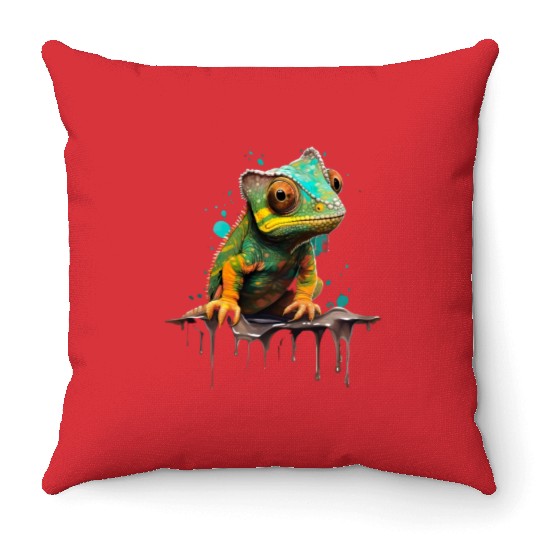 Cute Chameleon for Lizard Pet Lover Throw Pillows