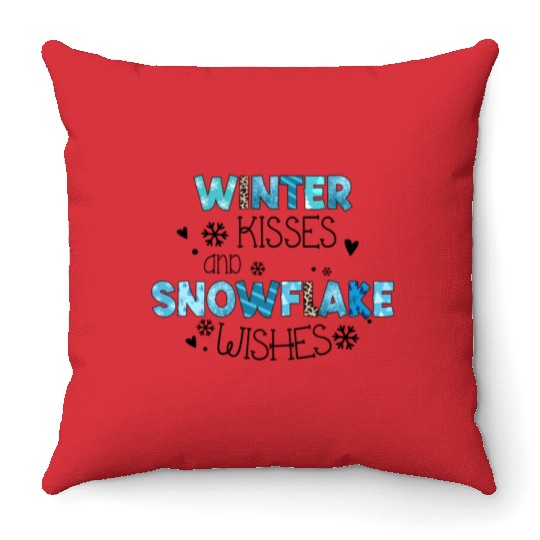 Winter kisses and snowflake wishes sublimation Throw Pillows