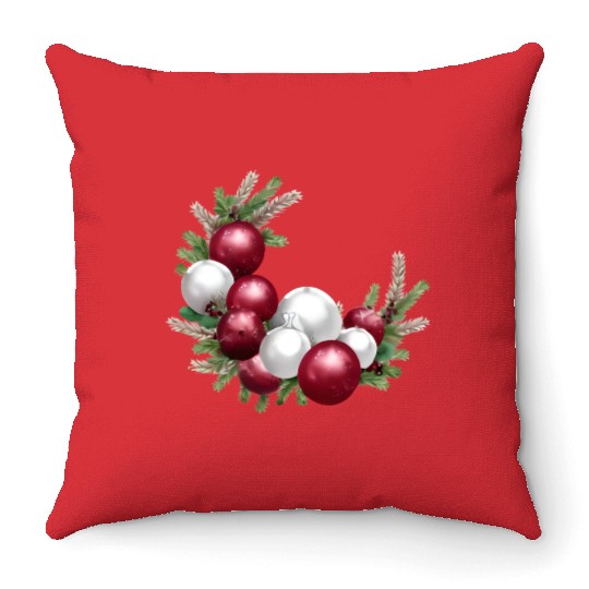 Cranberry and White Christmas Greenery Decor Throw Pillows