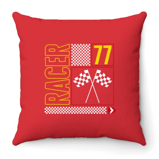Halloween Throw Pillows, Racer 77 Checked Flag Design Throw Pillows
