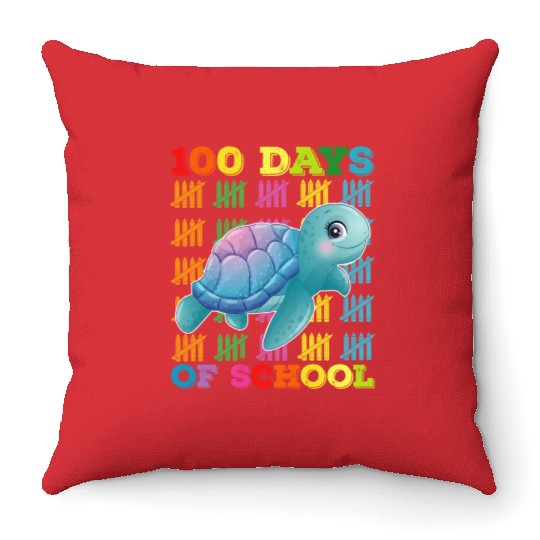 100 Days Of School Turtle Teacher Student Throw Pillows