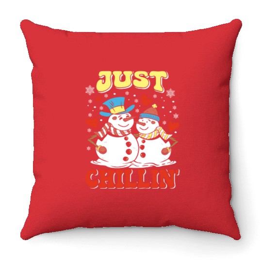 Snowmen Just Chillin' Winter Time Snow Throw Pillows