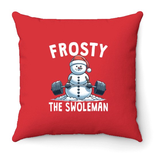 Frosty the Swoleman Christmas Funny Snowman Gym Throw Pillows