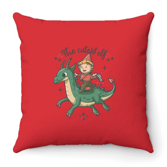Christmas The Cutest Elf Dragon Santa Claus Winter Throw Pillows