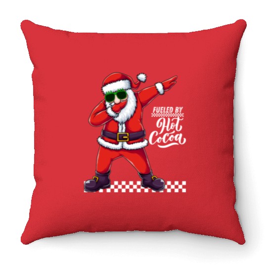 Fueled by Hot Cocoa, dabbing Santa Throw Pillows