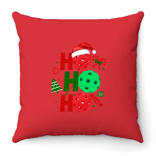 Pickleball Ho Ho Ho Holiday Merry Christmas Throw Pillows