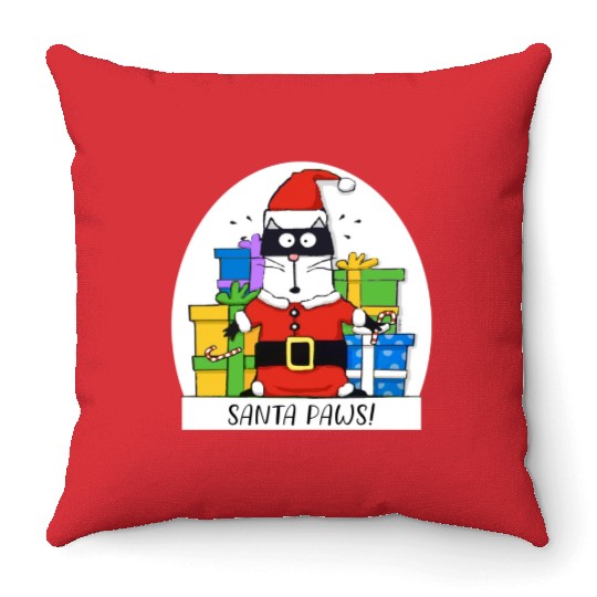 Surprised Cat Christmas Eve and Santa Paws Throw Pillows