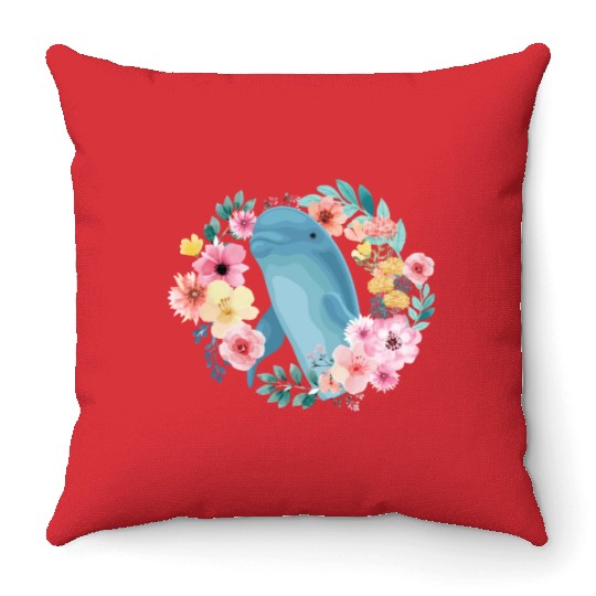 Dolphin Flower Floral Throw Pillows