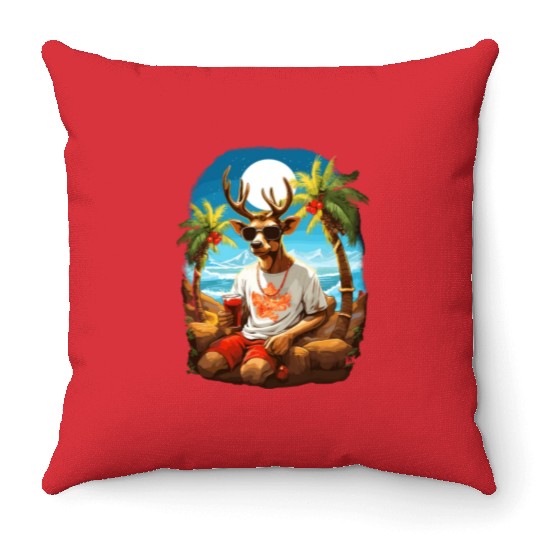 Tropical Reindeer Holiday Escape Throw Pillows