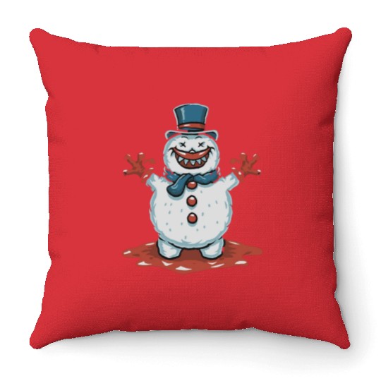 frosty snowman creepy Throw Pillows