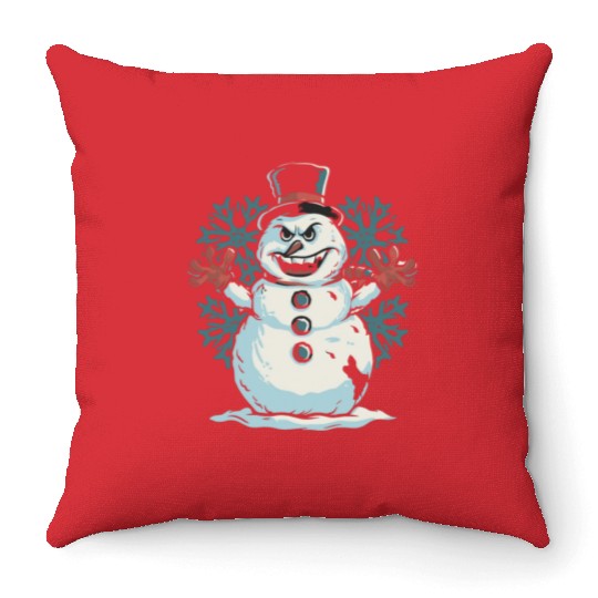 frosty snowman creepy Throw Pillows