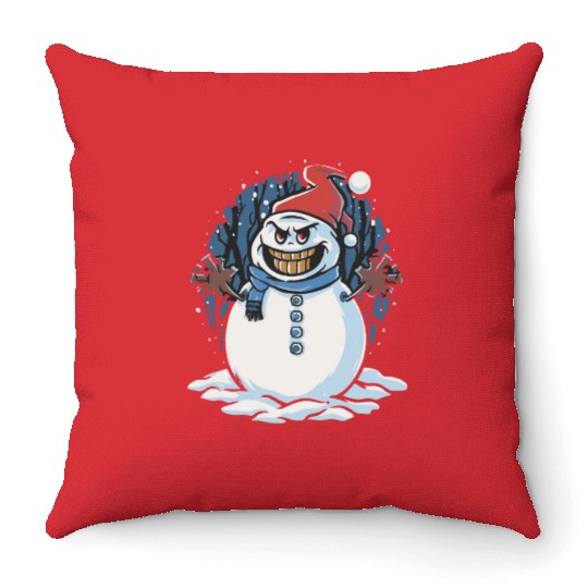 frosty snowman creepy Throw Pillows