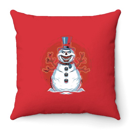 frosty snowman creepy Throw Pillows