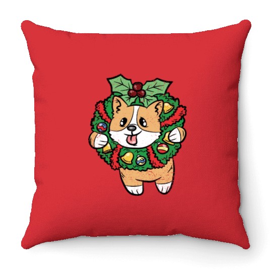 CORGI HANGIN ON CHRISTMAS DECORATION Throw Pillows