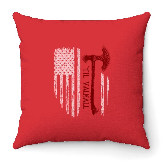 Vikings Axe Valhalla US Flag Throw Pillows Viking