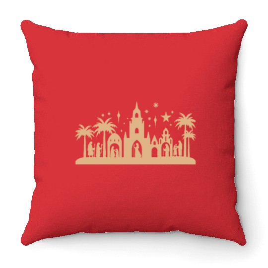 Nativity Scene with Mary Joseph Baby Jesus Throw Pillows