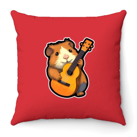 Guinea Pig with Guitar for a Guinea pig owner Throw Pillows