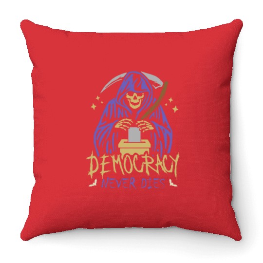 Democracy Never Dies Spooky Halloween Voting Meme Throw Pillows
