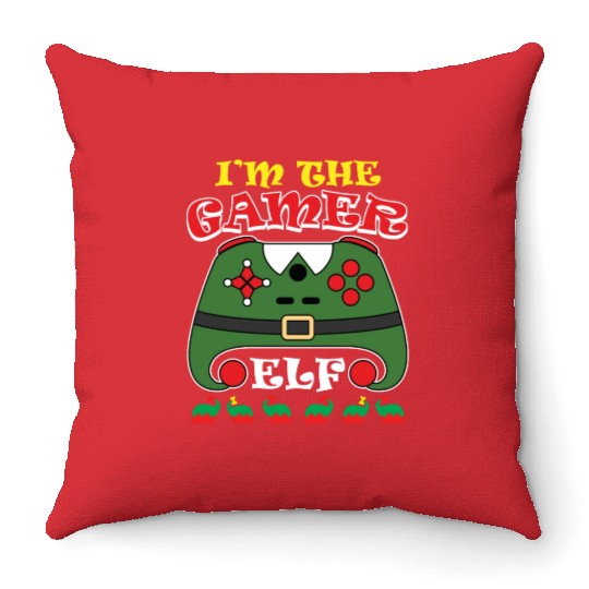 Christmas Gamer The Gamer Elf Video Player Throw Pillows