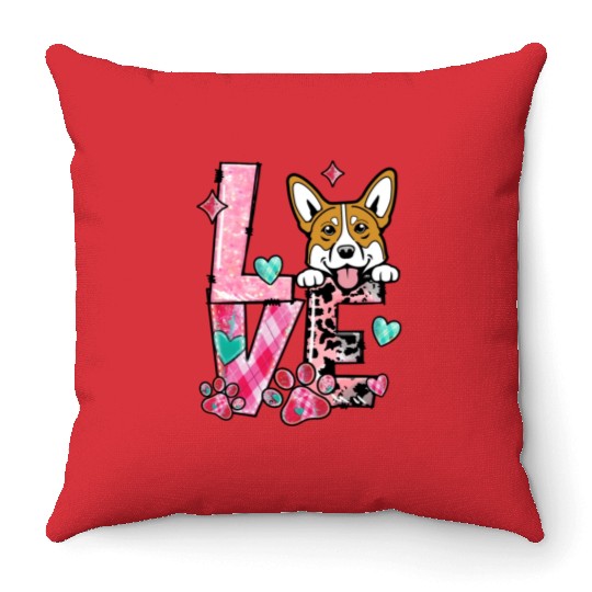 Corgi Dog I Love My Dog Valentines Day Throw Pillows