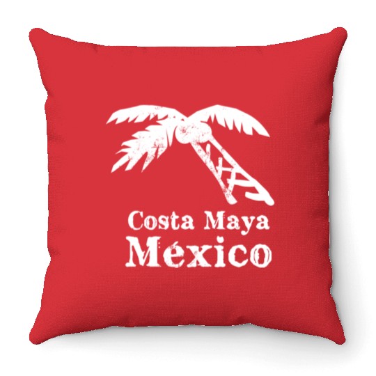 Costa Maya Mexico Palm Tree Vacation Trip Beach Me Throw Pillows