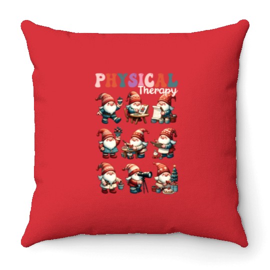 Christmas Gnome Santa Physical Therapy Xmas Throw Pillows