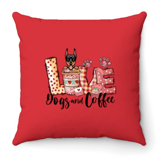 Doberman Dog Coffee Lover Valentines Day Throw Pillows
