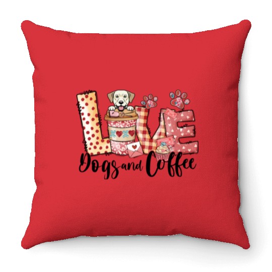 Labrador Dog Coffee Lover Dog Mom Valentines Day Throw Pillows