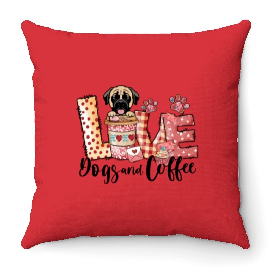 Mastiff Dog Coffee Lover Dog Mom Valentines Day Throw Pillows