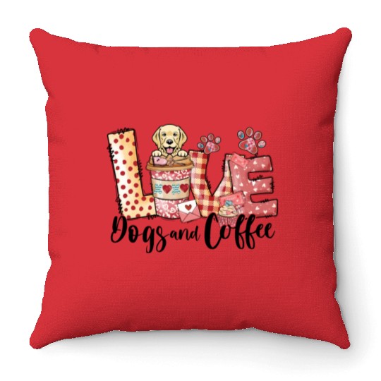 Retriever Dog Coffee Lover Dog Mom Valentines Day Throw Pillows