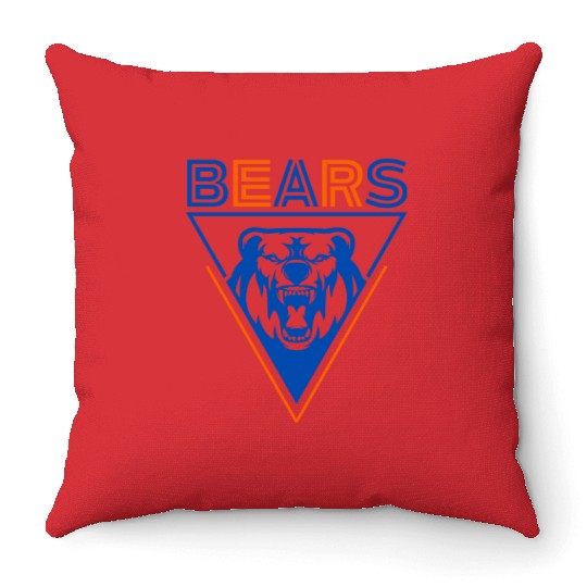 Blue and orange Bear Illustration Triangle Throw Pillows