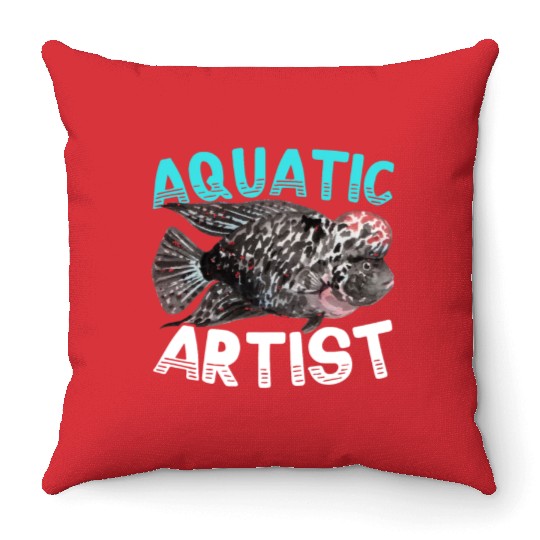 Flowerhorn Fish Lover Freshwater Aquarium Fish Throw Pillows