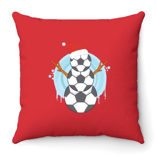 Soccer Snowman Christmas Time Winter Season Throw Pillows