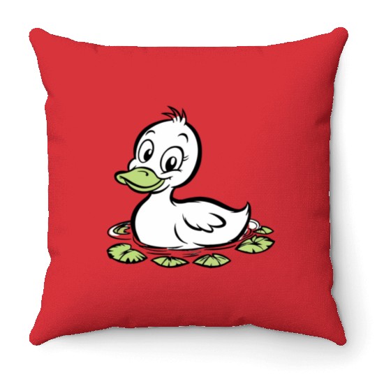 Cute duck swimming in a swamp Throw Pillows