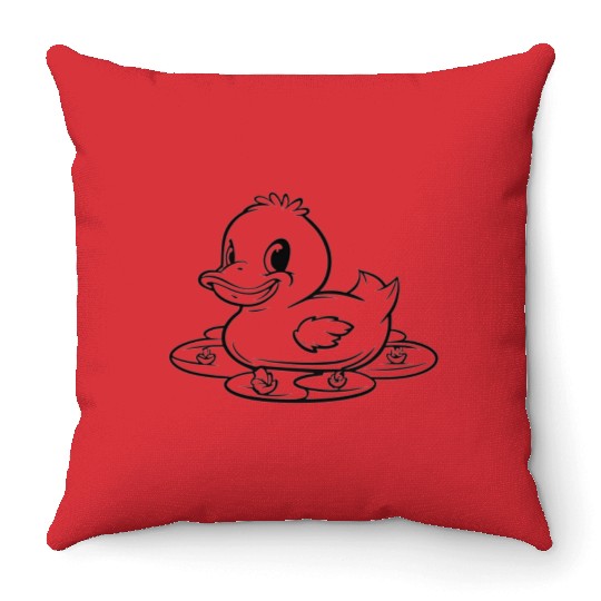 cute duck swimming in a swamp Throw Pillows